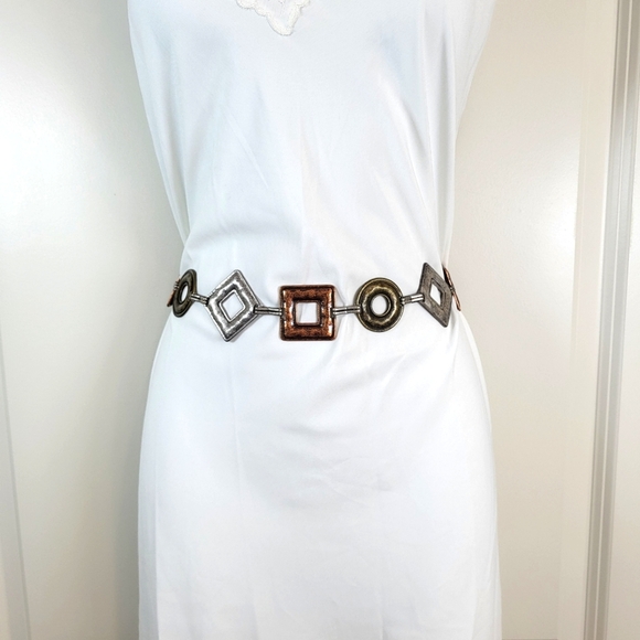 Women's Adjustable Abstract Shape Mixed Metal Dangle Chain Belt - Size M/L - Picture 2 of 4